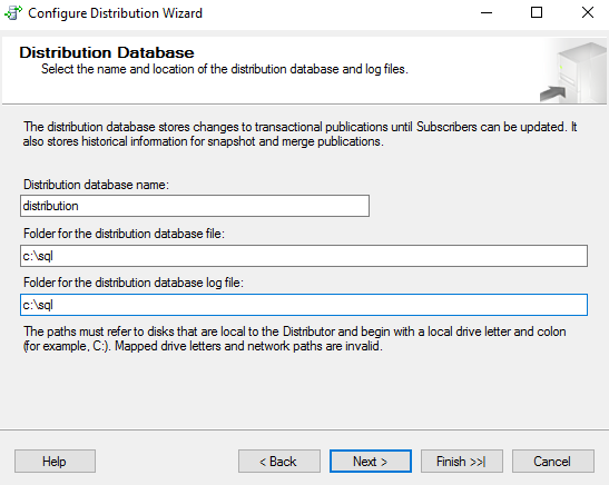 Distribution database name and directories