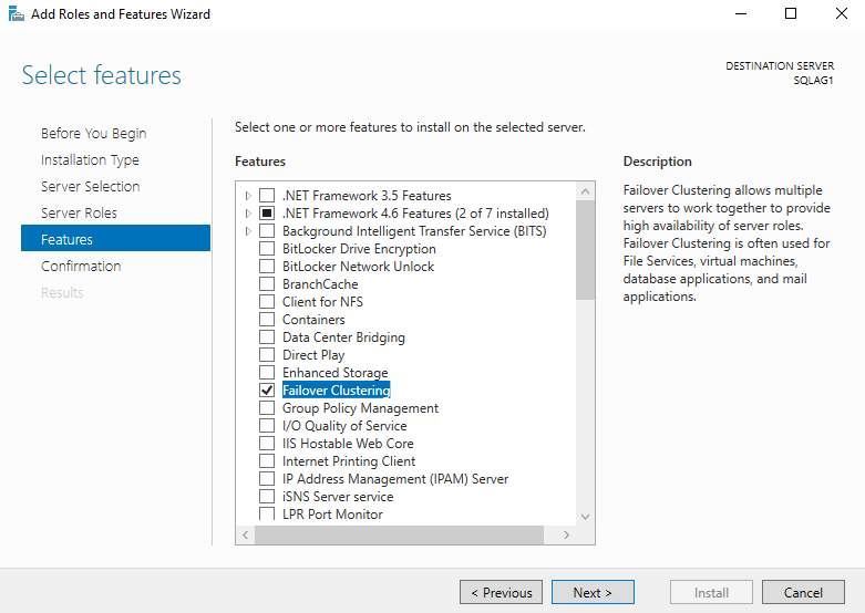 Enable failover cluster feature 