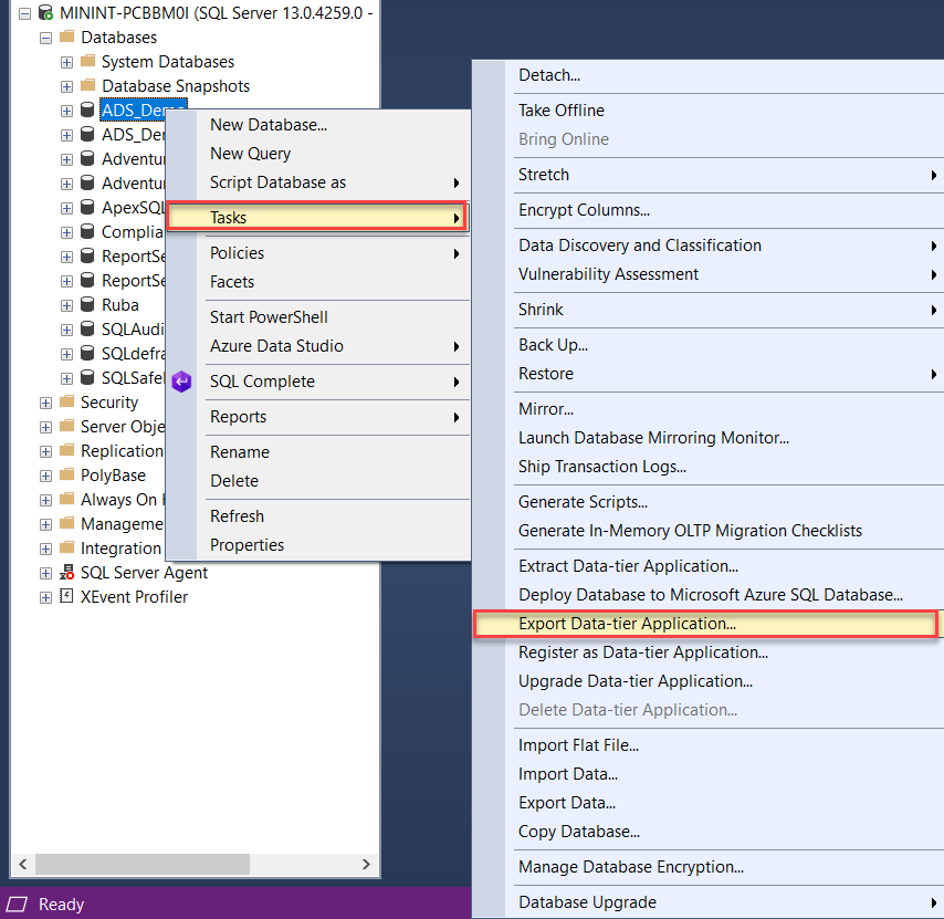 Export Data-tier Application
