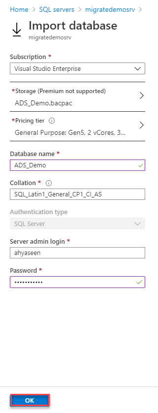 Import Database window
