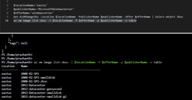 List VM Image offerings using AZ cmdlets and parameters