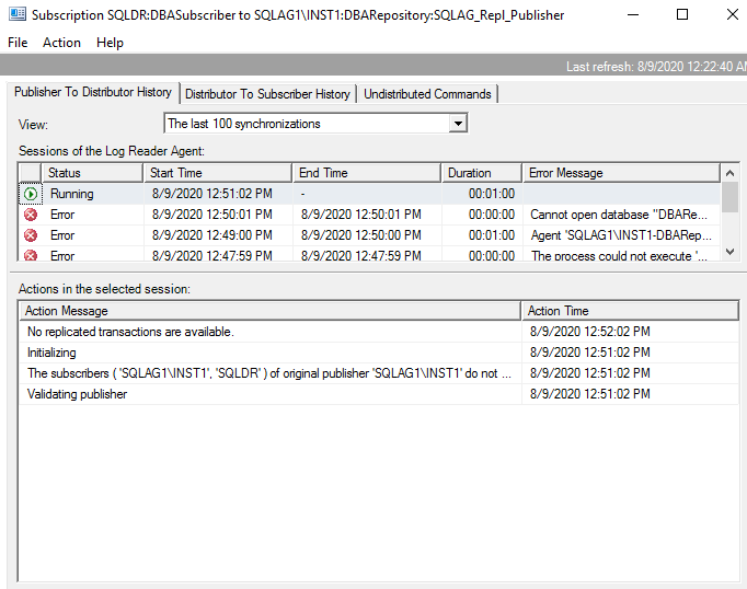 Publisher to Distributor history