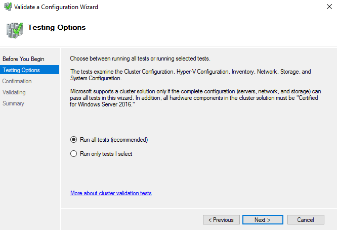Run all cluster tests