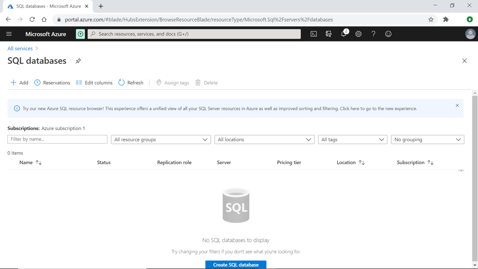 Create an Azure SQL Database with built-in sample data
