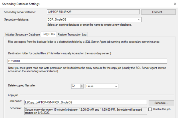 Configuring Copy file option in Log Shipping.