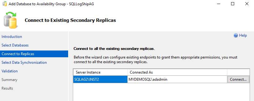 Connect to existing secondary replicas