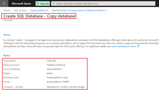 Create SQL database summary page