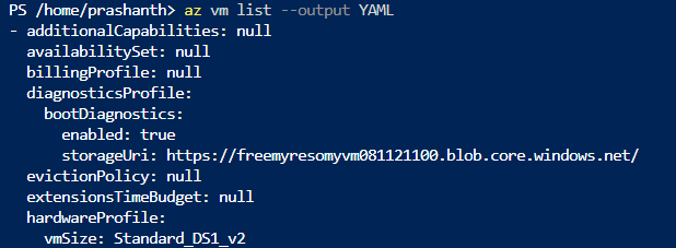 Get the VM list with YAML output using Azure CLI commands