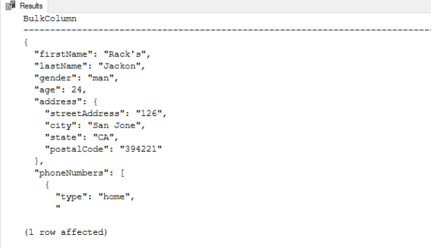 sql json query