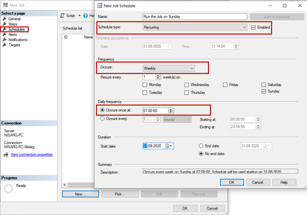 New Job Schedule that executes a SP to populate the unused tables of SQL Database