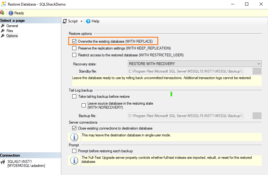 Overwrite the existing database 
