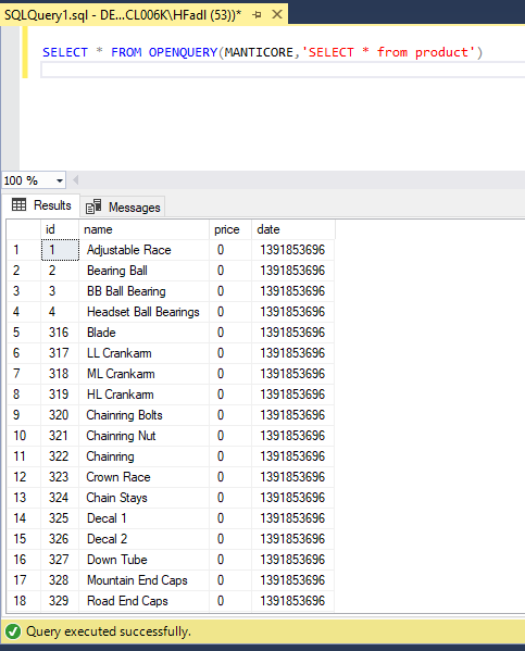 Reading data using a linked server object