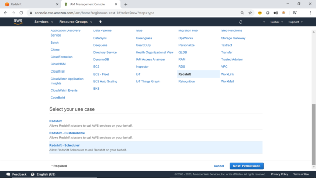 Redshift cluster IAM Role