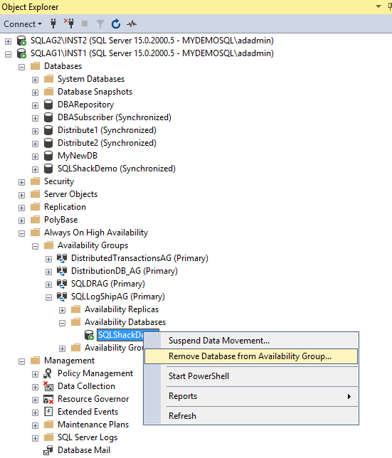 Remove Database from Availability Group