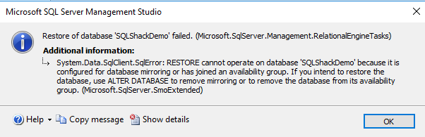 restore an availability group database
