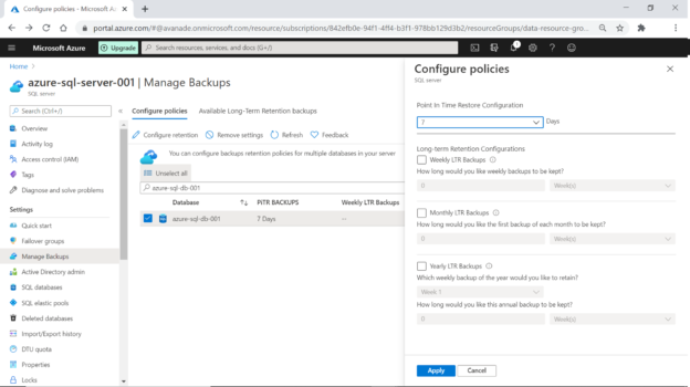 Backup of Azure SQL Server Database