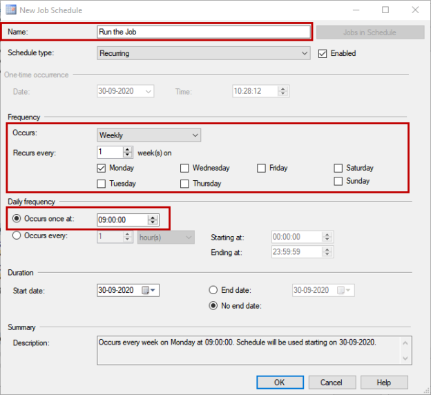 Configure Job Schedule