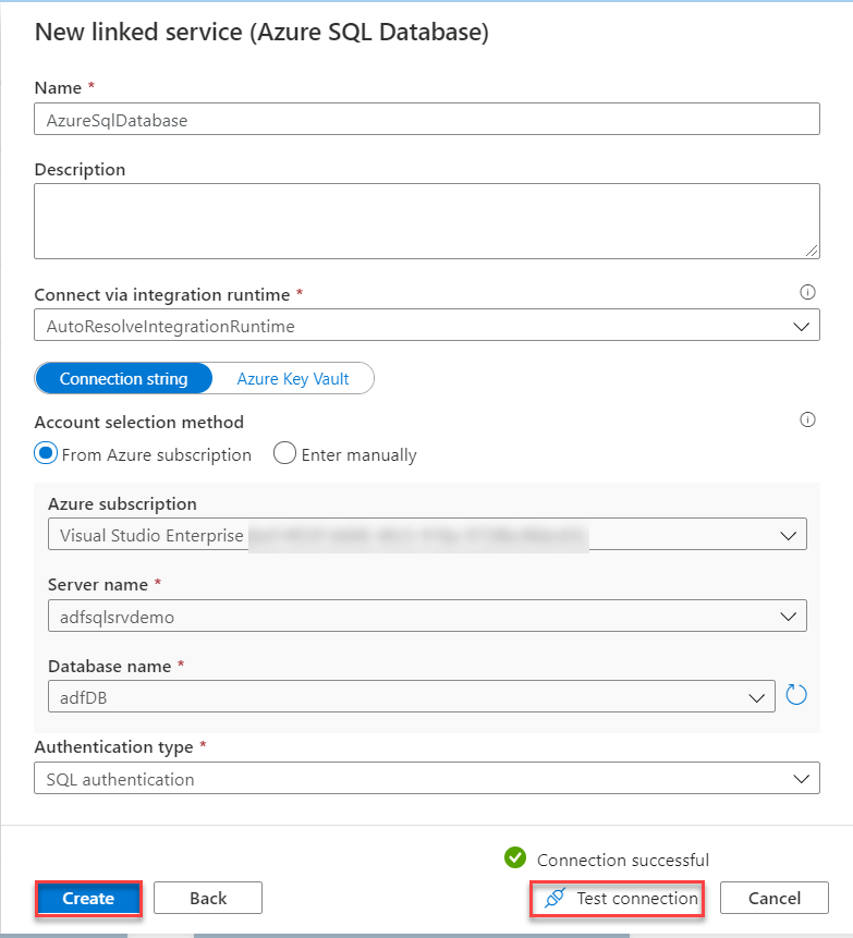 Destination Linked Service creation