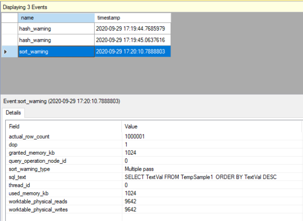 Detecting the tempdb database spills with extended events