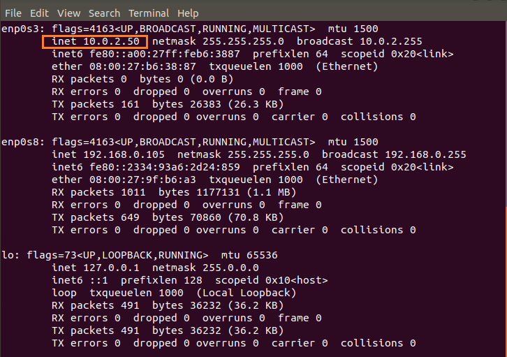  IP address using ifconfig command