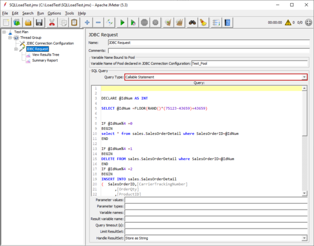 Set the test scenario query