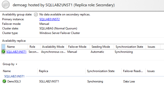 AG dashboard from Secondary replica