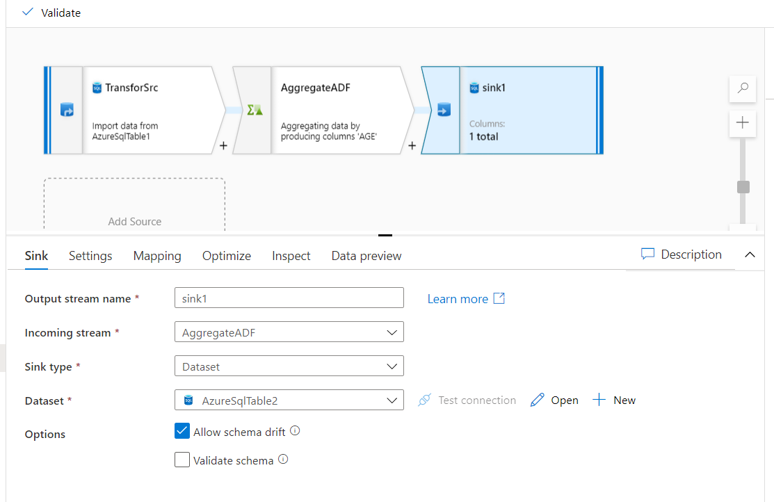 Configure the sink dataset