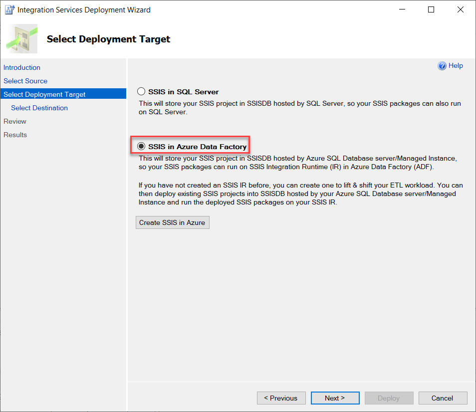 Select Deployment Target 