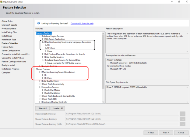 SQL Machine Learning R scripts installation