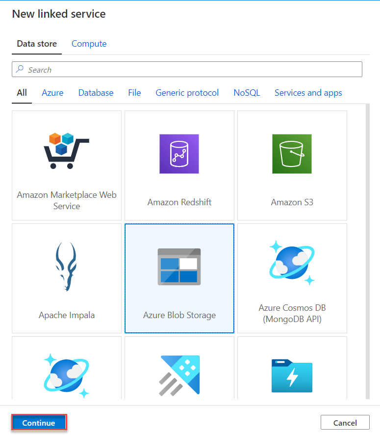 Azure blob storage data store
