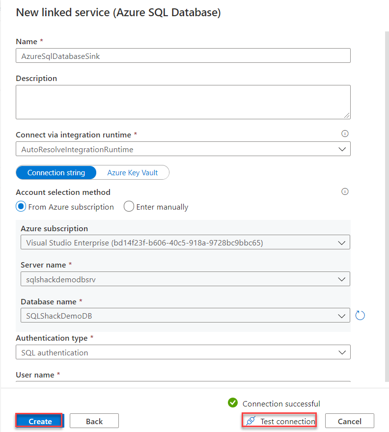 Azure SQL Database linked Service