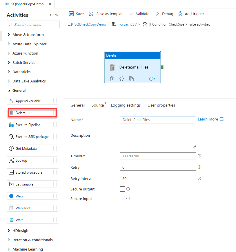 Delete activity - general