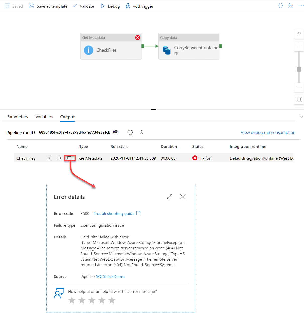 Failed Activity- error details