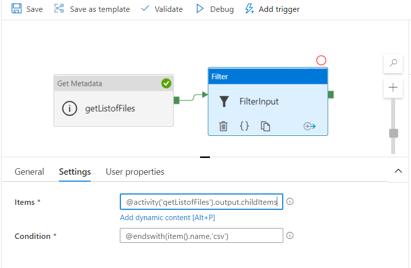 Filter activity settings