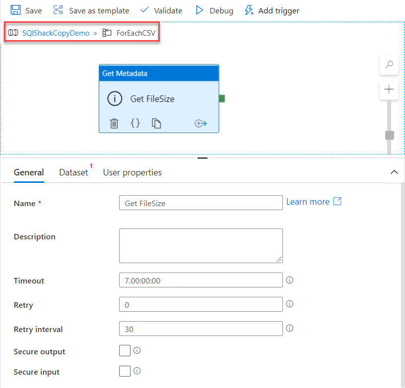 Get Metadata to return the files sizes