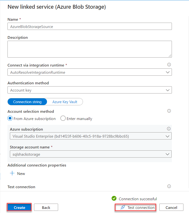 New Linked Service for the Source blob storage