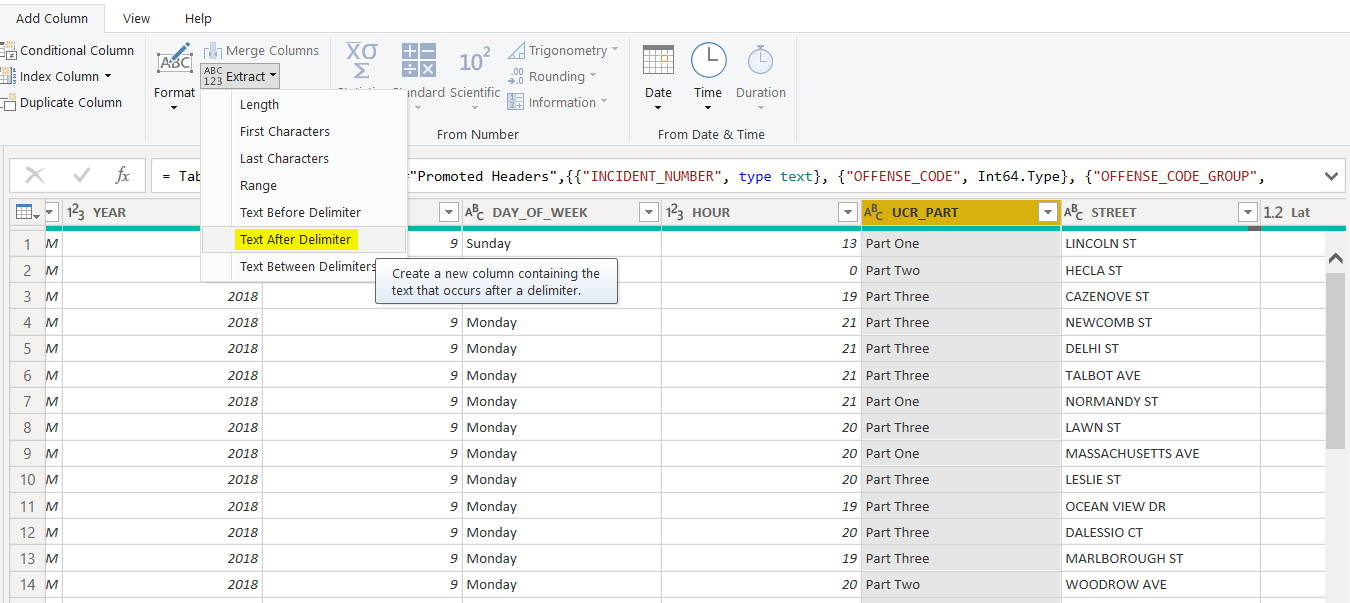 Extract column information using the Extract function in Power BI