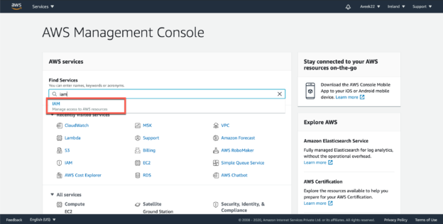 AWS IAM Service in AWS Management Console