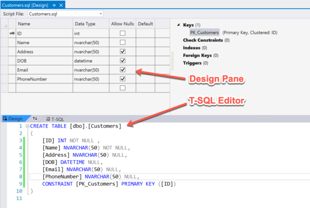 Create table using Design Pane