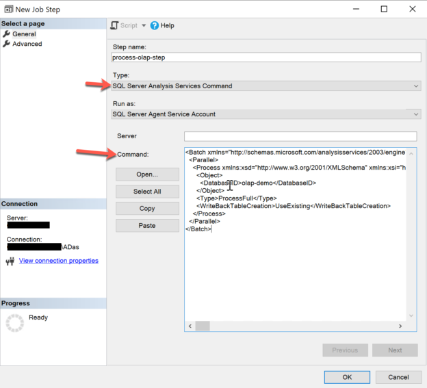 Creating job step for OLAP Cube