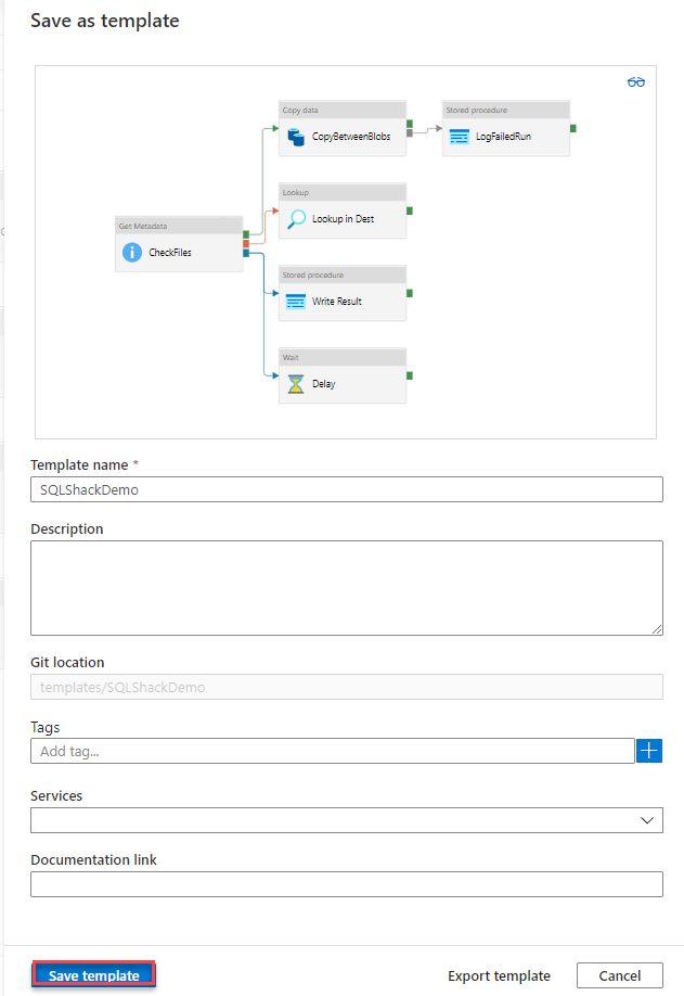 Save as template window