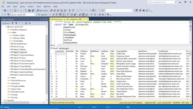 SQL Azure sample data