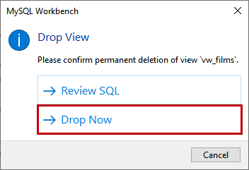 Confirmation to drop the view