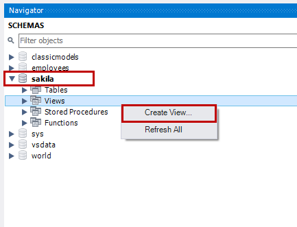 MySQL view in MySQL Workbench