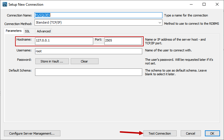 Connection parameters
