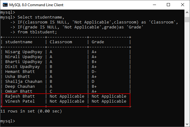 Print Not Applicable using IF function