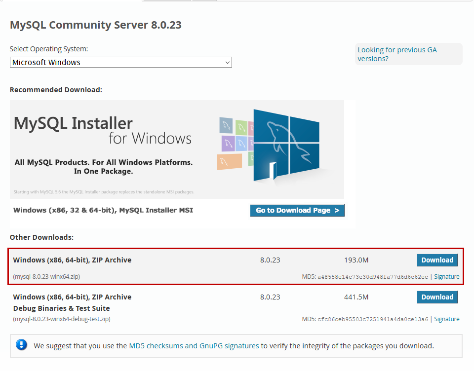 mysql server download windows