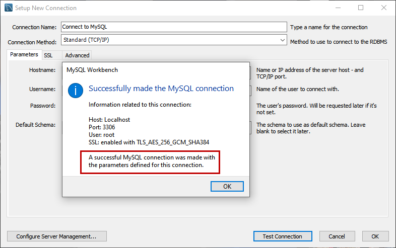 MySQL server is connected using workbench