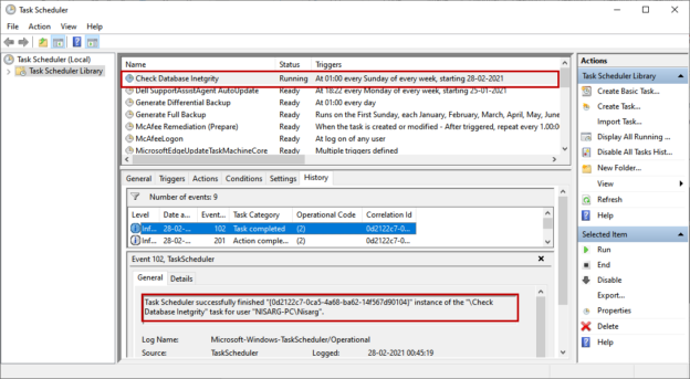 Task execution history