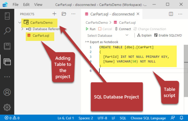 Adding CarPart table to the Project